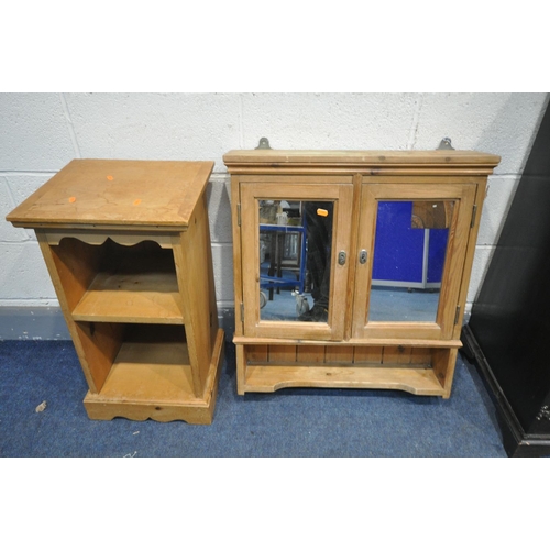 1252 - AN OAK BUREAU, with a single drawers, width 71cm x depth 44cm x height 101cm, a pine hanging cabinet... 