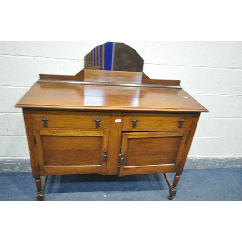 1253 - AN ART DECO OAK MIRRORBACK SIDEBOARD, with two drawers, width 120cm x depth 46cm x height 122cm (con... 