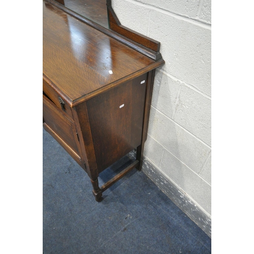 1253 - AN ART DECO OAK MIRRORBACK SIDEBOARD, with two drawers, width 120cm x depth 46cm x height 122cm (con... 