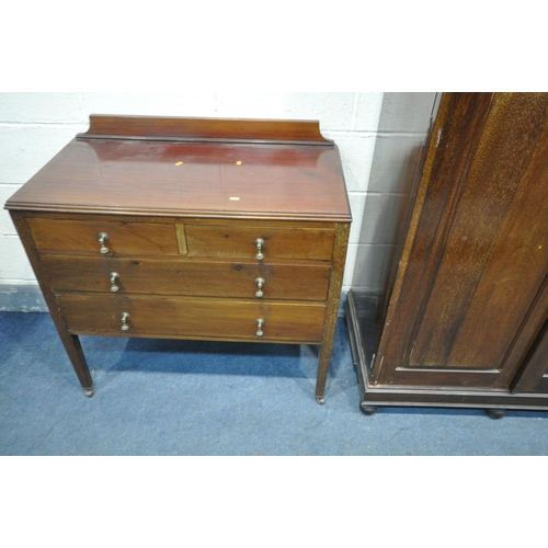 1265 - AN EDWARDIAN WALNUT BEDROOM SUITE, comprising a triple door wardrobe, width 150cm x depth 53cm x hei... 