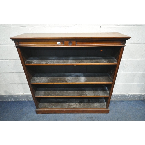 1268 - A 20TH CENTURY WALNUT OPEN BOOKCASE, with three adjustable shelves, width 122cm x depth 32cm x heigh... 