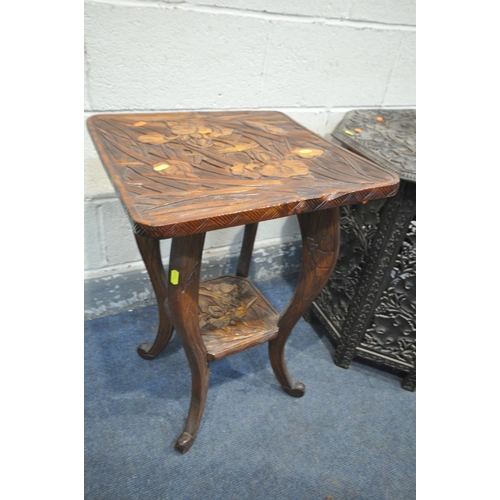 1269 - AN ANGLO INDIAN CARVED HARDWOOD OCTAGONAL FOLDING OCCASIONAL TABLE, with open fretwork detail, 61cm ... 