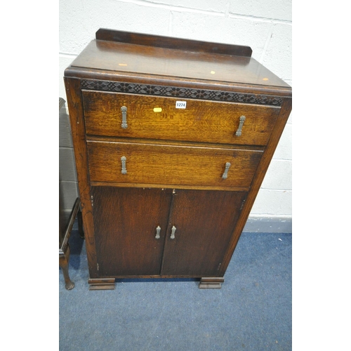 1274 - AN OAK TALLBOY, with two drawers, width 72cm x depth 43cm x height 120cm (condition:-some veneer los... 