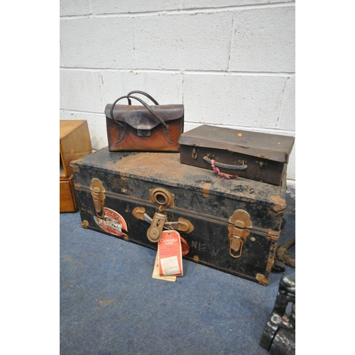 1277 - A SELECTION OF MISCELLANEOUS, to include a vintage tool chest, a vintage metal trunk, two index draw... 