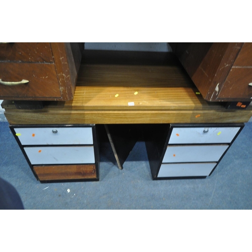 1280 - TWO MID CENTURY TEAK DESKS, largest desk width 154cm x depth 85cm x height 77cm (condition:-veneer l... 