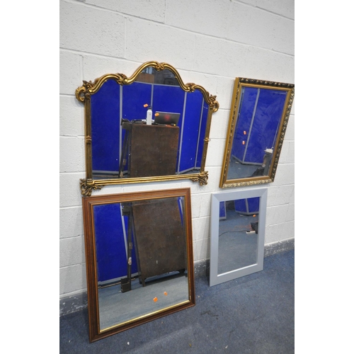 1282 - A GILT FRAMED OVERMANTEL MIRROR, 97cm x 86cm, another gilt framed bevelled edge mirror, two other mi... 