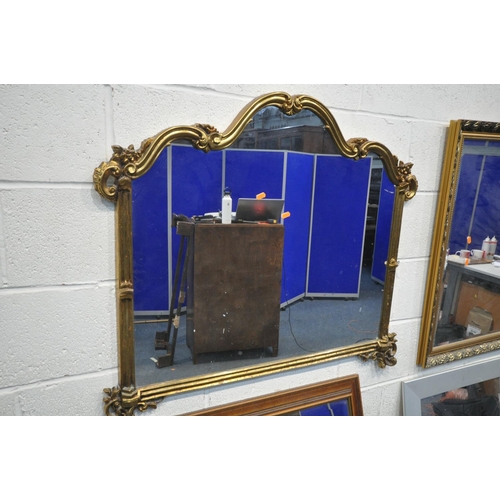 1282 - A GILT FRAMED OVERMANTEL MIRROR, 97cm x 86cm, another gilt framed bevelled edge mirror, two other mi... 