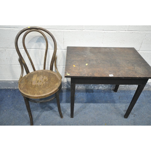 1289 - A 20TH CENTURY OAK TABLE, length 77cm x depth 54cm x height 67cm, along with a bentwood chair, (cond... 