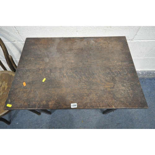 1289 - A 20TH CENTURY OAK TABLE, length 77cm x depth 54cm x height 67cm, along with a bentwood chair, (cond... 