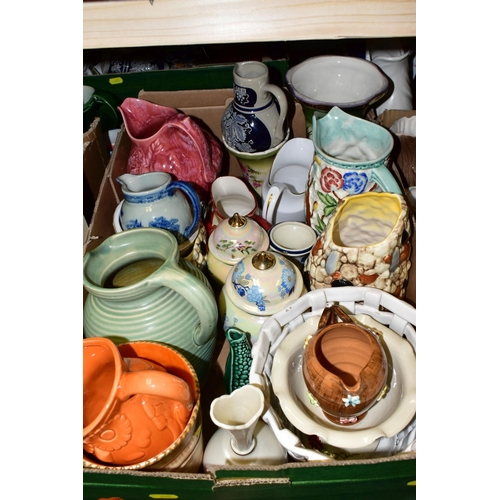 425 - SEVEN BOXES AND LOOSE CERAMICS, to include several mid twentieth century West German vases in variou... 