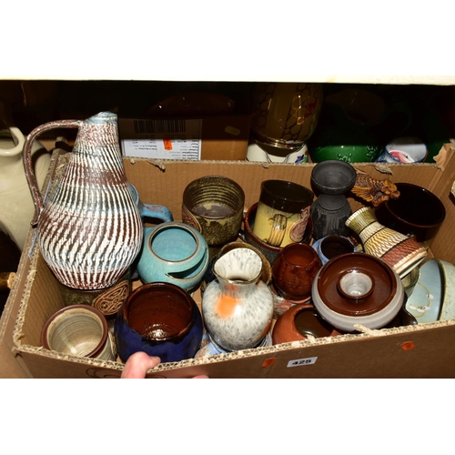 425 - SEVEN BOXES AND LOOSE CERAMICS, to include several mid twentieth century West German vases in variou... 