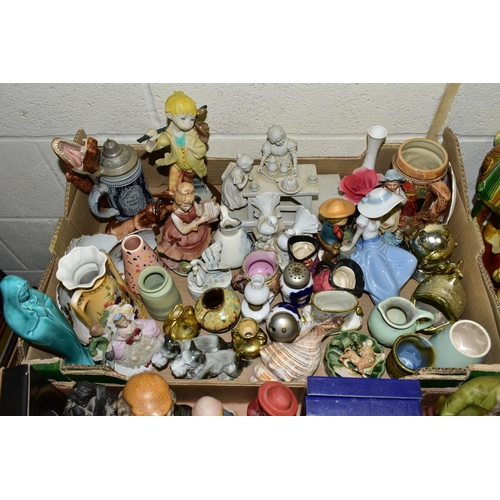 430 - THREE BOXES AND LOOSE ORNAMENTAL CERAMICE ETC, to include a Sylvac 1969 jug, Sylvac Poodle 3110,  Le... 