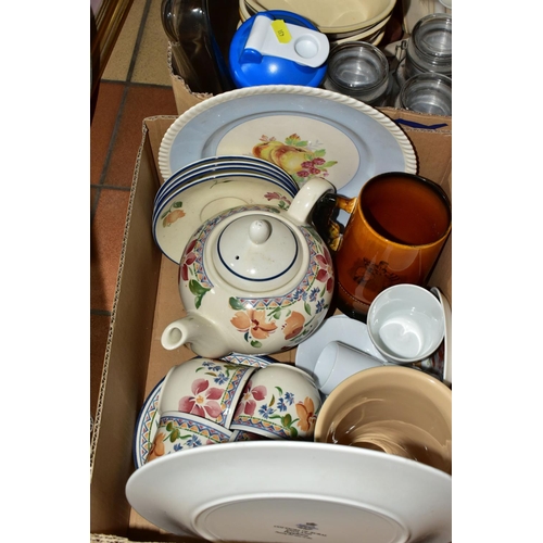 431 - SEVEN BOXES OF ASSORTED CERAMICS AND GLASS ETC, to include Royal Stafford 'Rochester' tea wares, unb... 