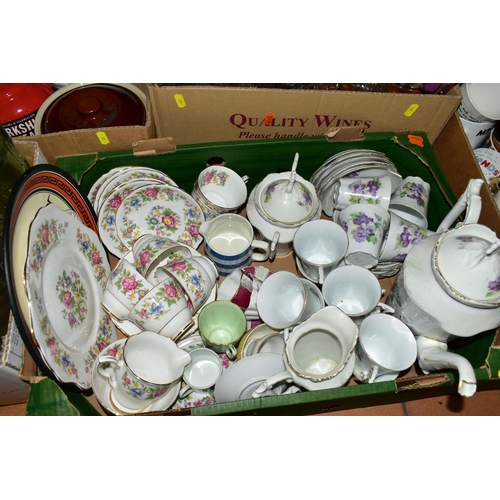 431 - SEVEN BOXES OF ASSORTED CERAMICS AND GLASS ETC, to include Royal Stafford 'Rochester' tea wares, unb... 