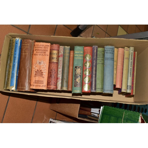 438 - FOUR BOXES OF VINTAGE BOOKS, subjects include religion, English and French language books, Charles D... 