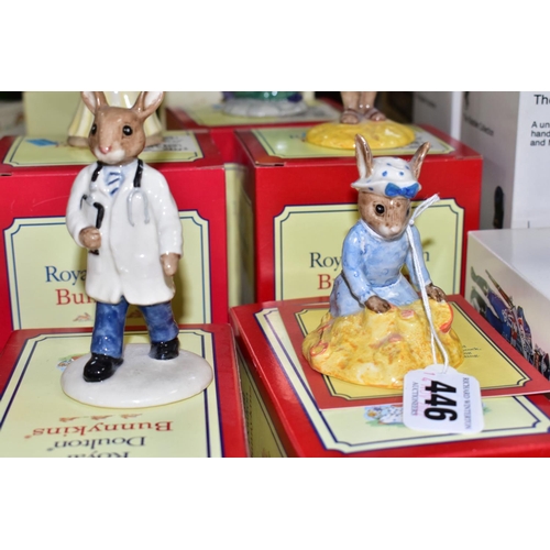 446 - NINE BOXED ROYAL DOULTON BUNNYKINS FIGURINES, comprising The Bunnykins Figure Of The Year 1998 'Seas... 