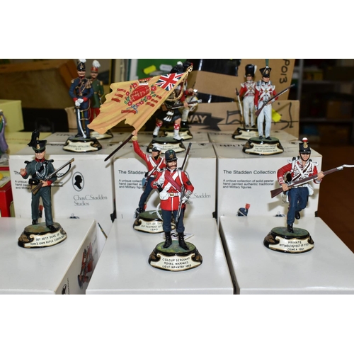 447 - TEN BOXED THE STADDEN COLLECTION 19TH CENTURY BRITISH MILITARY HAN PAINTED PEWTER FIGURES, comprisin... 