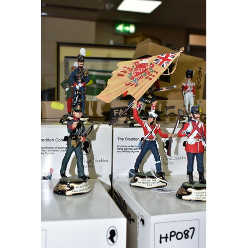 447 - TEN BOXED THE STADDEN COLLECTION 19TH CENTURY BRITISH MILITARY HAN PAINTED PEWTER FIGURES, comprisin... 