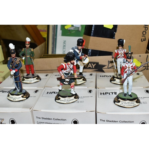 447 - TEN BOXED THE STADDEN COLLECTION 19TH CENTURY BRITISH MILITARY HAN PAINTED PEWTER FIGURES, comprisin... 