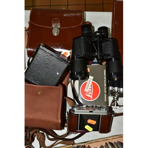 454 - A GROUP OF PHOTOGRAPHIC AND OPTICAL EQUIPMENT, to include a leather cased pair of Beck Kassel Condor... 