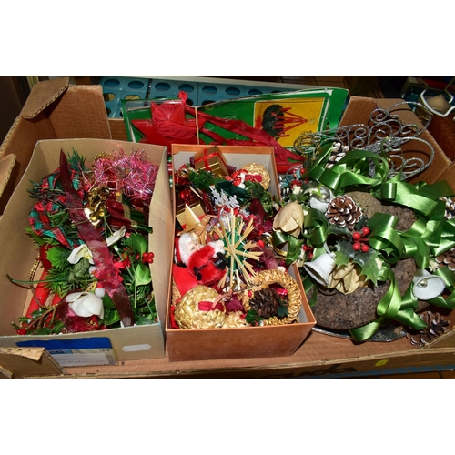 459 - THREE BOXES AND LOOSE TYPEWRITER, METAL WARES, CHRISTMAS DECORATIONS AND SUNDRY HOUSEHOLD ITEMS, to ... 