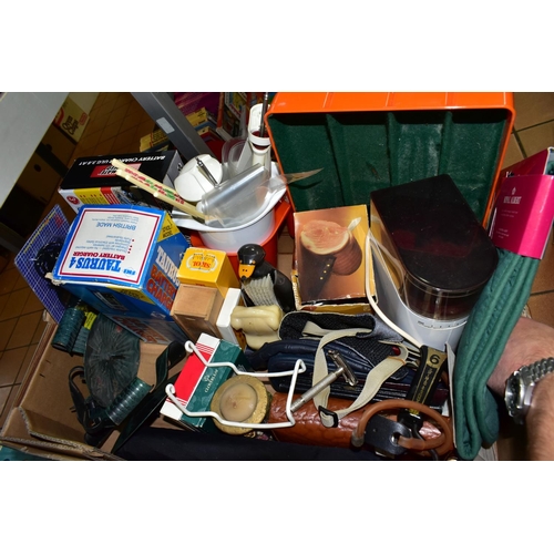 459 - THREE BOXES AND LOOSE TYPEWRITER, METAL WARES, CHRISTMAS DECORATIONS AND SUNDRY HOUSEHOLD ITEMS, to ... 