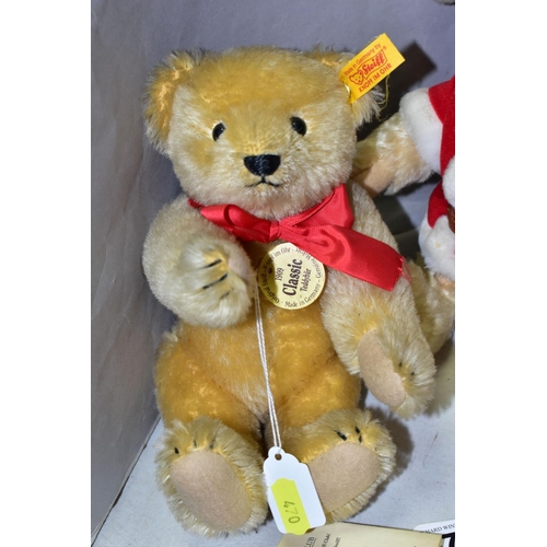 470 - THREE UNBOXED STEIFF MOHAIR TEDDY BEARS, Christmas Bear, No.654688, height approx.25cm, reproduction... 