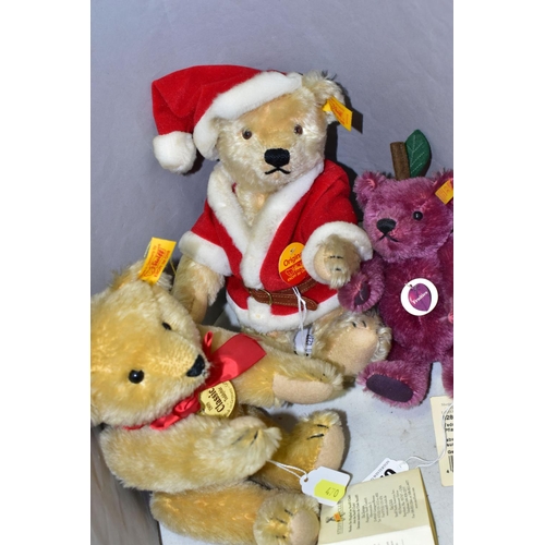 470 - THREE UNBOXED STEIFF MOHAIR TEDDY BEARS, Christmas Bear, No.654688, height approx.25cm, reproduction... 