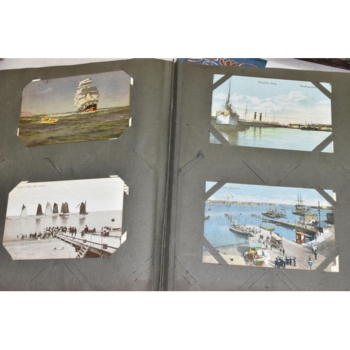 489 - POSTCARDS, three albums containing approximately 312 postcards, album one features early 20th centur... 