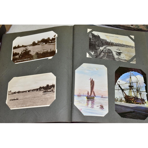 489 - POSTCARDS, three albums containing approximately 312 postcards, album one features early 20th centur... 