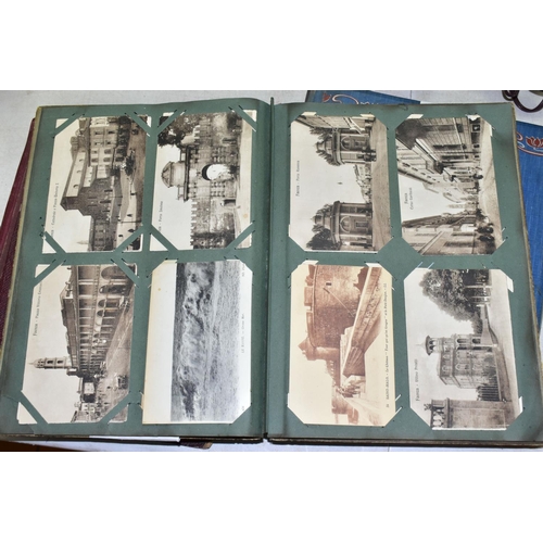 489 - POSTCARDS, three albums containing approximately 312 postcards, album one features early 20th centur... 