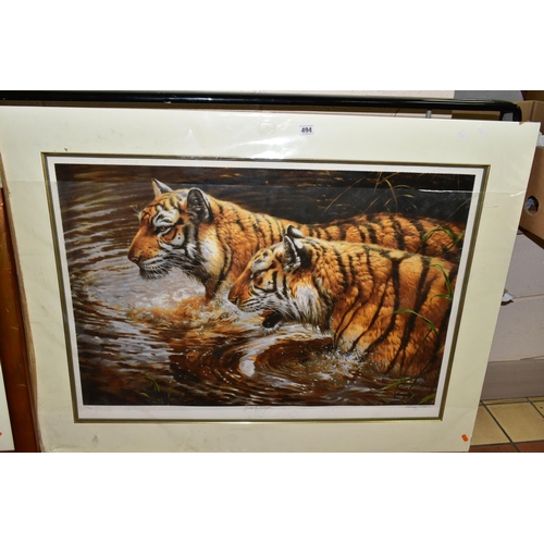 494 - MICHAEL JACKSON (BRITISH 1962) 'GRACE & DANGER', a signed limited edition print depicting two tigers... 