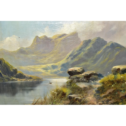 496 - DAVID HICKS (19TH / 20TH CENTURY) A SCOTTISH LANDSCAPE SCENE, depicting a footpath beside a Loch to ... 