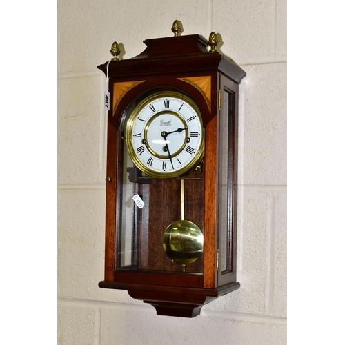 497 - A COMITTI OF LONDON WALL CLOCK, Westminster chimes with pendulum and key, white chapter ring and bla... 