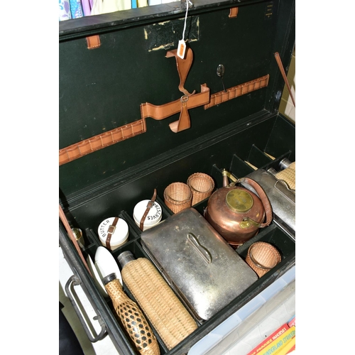 501 - HAMPER, a vintage leather case Picnic Hamper from H. Greaves and Son, Birmingham, with ceramic, glas... 