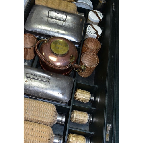 501 - HAMPER, a vintage leather case Picnic Hamper from H. Greaves and Son, Birmingham, with ceramic, glas... 