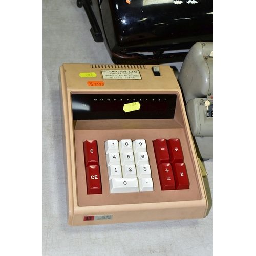 503 - OFFICE EQUIPMENT, an Everest model ST manual typewriter, made in Italy, a Lago Calc. Inc. electronic... 