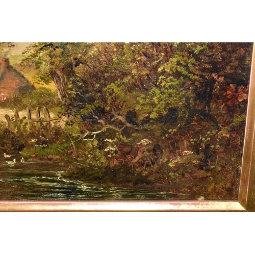 521 - A LATE 19TH /EARLY 20TH CENTURY RIVER LANDSCAPE, a female figure is collecting water in a pail with ... 