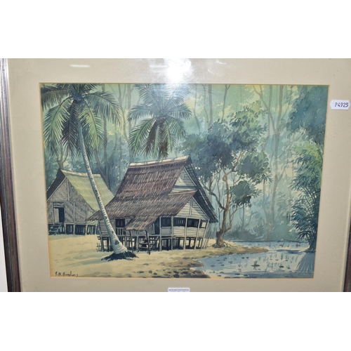 522 - ABU BAKAR IBRAHIM (MALAYSIA 1925-1977) AN UNTITLED MALAYSIAN VILLAGE SCENE, traditional dwellings be... 