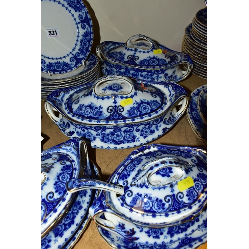 531 - T. RATHBONE & Co FLOW BLUE OSBORNE PATTERN PART DINNER SERVICE, comprising five graduated platters, ... 