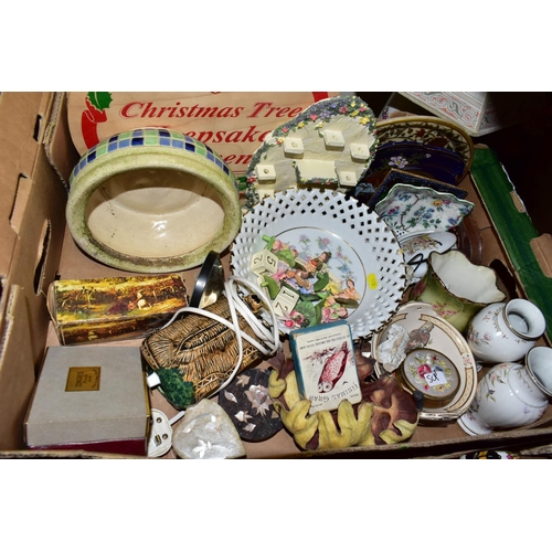 532 - FOUR BOXES AND LOOSE DECORATIVE CERAMICS AND ORNAMENTS ETC, to include a quantity of Wade Whimsies, ... 