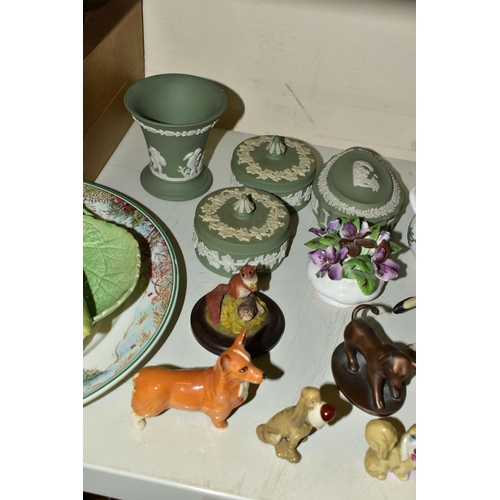 537 - A QUANTITY OF DECORATIVE CERAMICS ETC,  to include two Staffordshire style Red Riding Hood and Wolf ... 