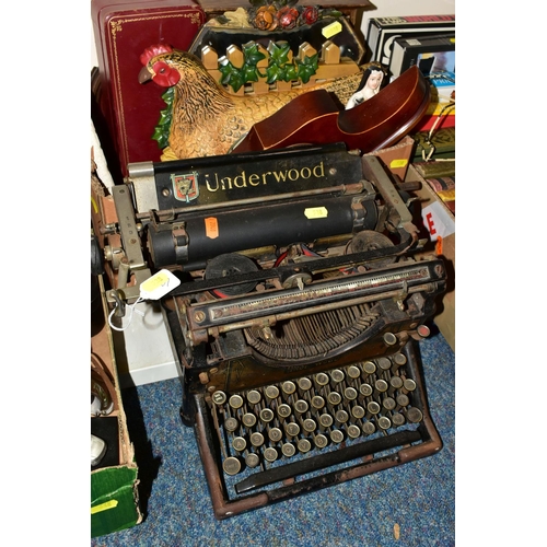 538 - TWO BOXES AND LOOSE SUNDRY ITEMS ETC, to include an Underwood manual typewriter, Ross 7x42 binocular... 