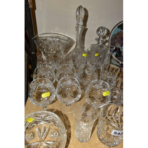 543 - A SMALL QUANTITY OF CUT GLASS AND ASSORTED COLLECTORS PLATES, cut glass includes a square decanter, ... 