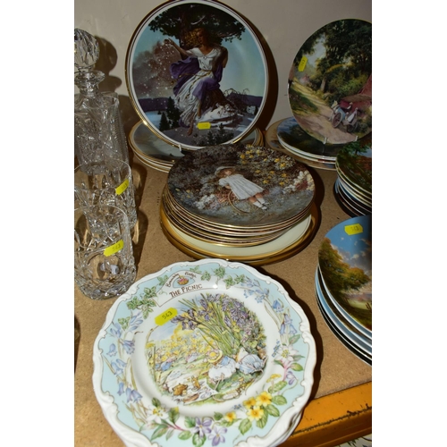 543 - A SMALL QUANTITY OF CUT GLASS AND ASSORTED COLLECTORS PLATES, cut glass includes a square decanter, ... 