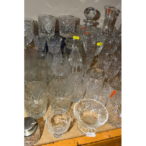 544 - A QUANTITY OF CUT GLASS ETC, to include a Stuart carafe, a pair of boxed Stuart whiskey tumblers, un... 