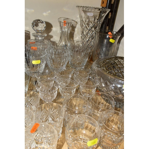 544 - A QUANTITY OF CUT GLASS ETC, to include a Stuart carafe, a pair of boxed Stuart whiskey tumblers, un... 