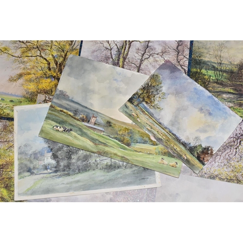 547 - THREE CECIL C. J. THORNTON WATERCOLOUR LANDSCAPES, comprising a pastoral landscape with cattle, shee... 