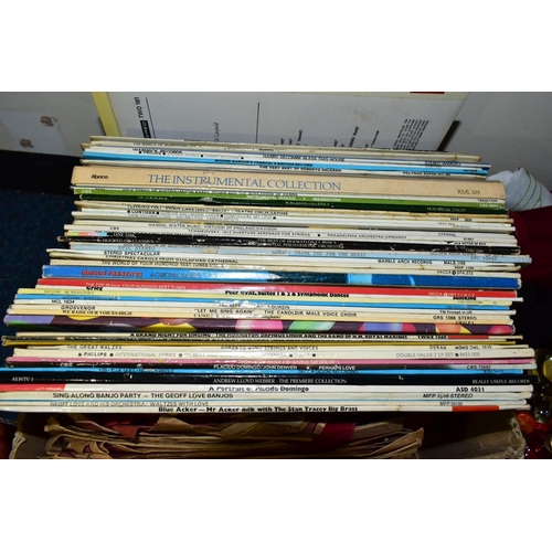 550 - FOUR BOXES AND LOOSE RECORDS, METALWARES, TYPEWRITER, TOYS AND SUNDRY ITEMS, to include approximatel... 