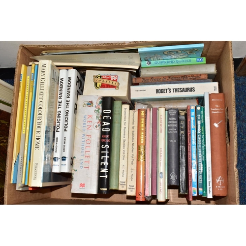 551 - FIVE BOXES OF ASSORTED BOOKS AND STAINLESS STEEL UTENSILS, one box containing a miscellaneous collec... 